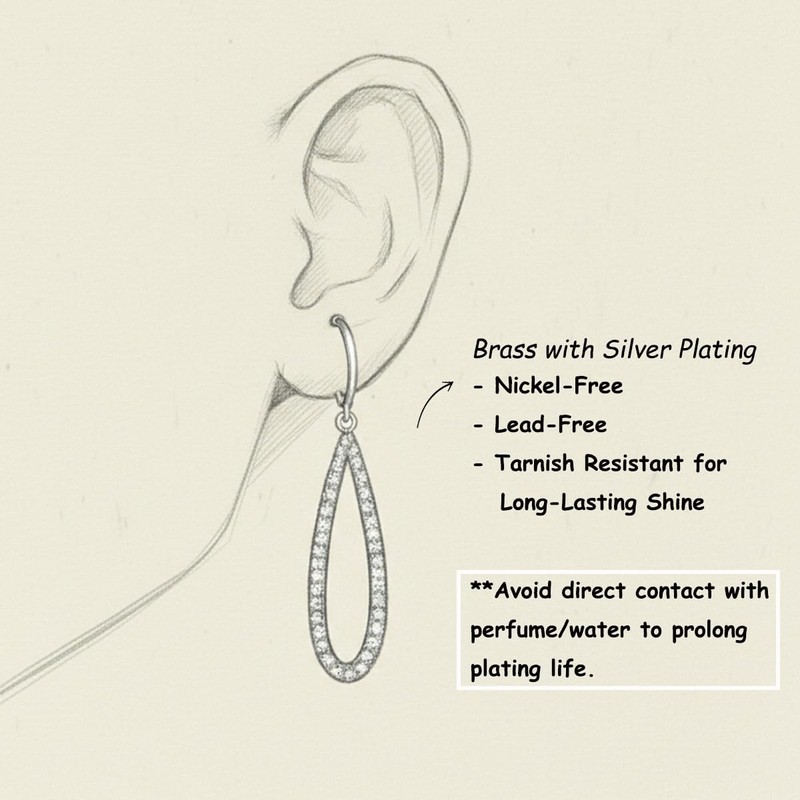 Silver Plated Teardrop Dangle Earrings for Women - Cubic Zirconia