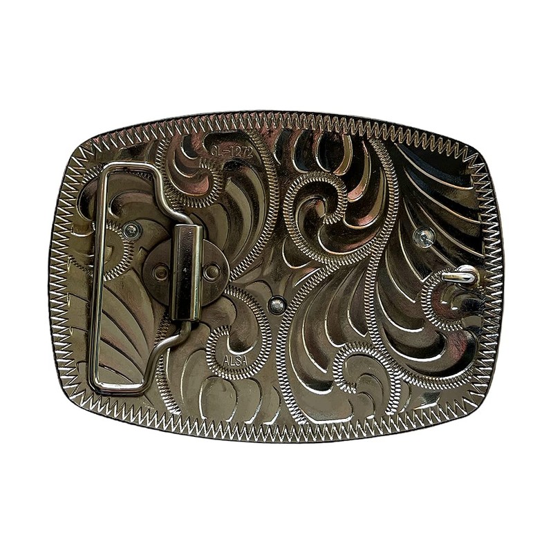 H27 Western Cowboy Buckle with Embossed Details, metallic silver, L