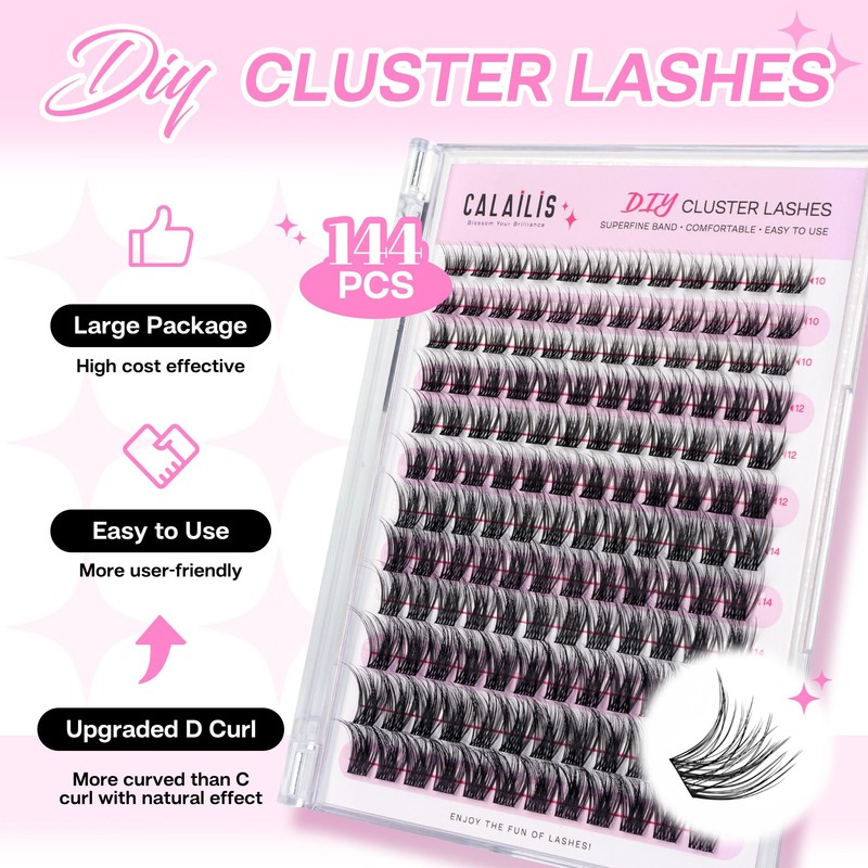 CALAILIS CALAILIS Cluster Lashes, 144Pcs D Curl Lash Clusters DIY