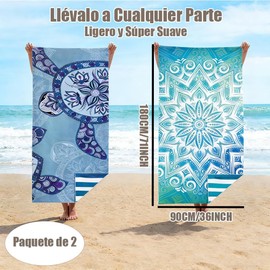 Pack de 2 Toallas de Playa de Microfibra para Adultos 180×90cm, Estampado Doble Cara, Toalla De Playa Superligera, Extra Grandes, Secado Rápido, Sin Arena, Ideales para Viaje, Piscina y Camping