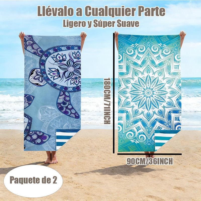 Pack de 2 Toallas de Playa de Microfibra para Adultos