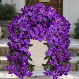 2pcs Outdoor Artificial Faux Bougainvillea Hanging Flowers Plants, Fake Purple Flowers Plant Silk UV Resistant for Outdoor Outside Summer, Decoration For Front Door Porch Planter Balcony (Purple)