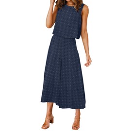 ROYLAMP - Conjunto de 2 piezas de verano para mujer, cuello redondo, parte superior básico, pantalones cortos de pierna ancha, V: Blue Navy Swiss Dot, M, RO4008 2X