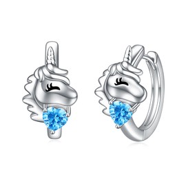 VONALA Unicorn/Sloth/Cat/Pig/Cow/Frog/Rabbit/Koala Hoop Earrings, 925 Sterling Silver Animal Jewellery with Pink Cubic Zirconia for Women, Girls, Children, Cubic Zirconia, Cubic Zirconia