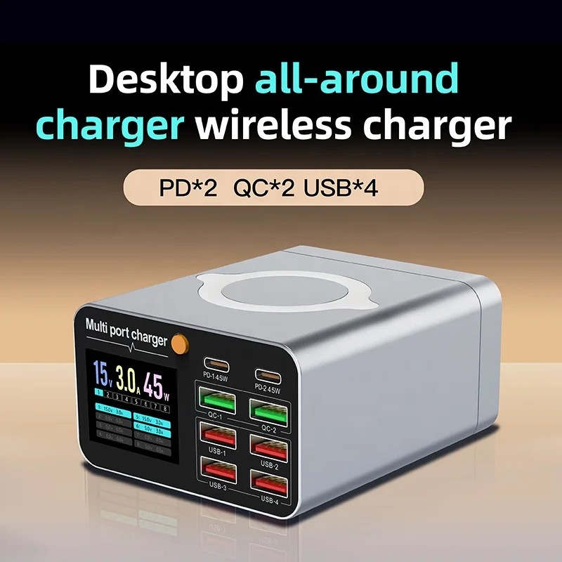 8 Ports 80W LED Display Screen Phone Charger Adapter With