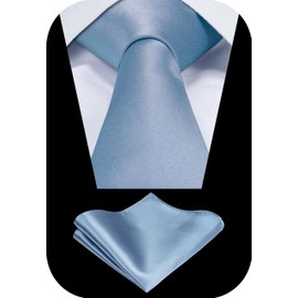 TIE G - Juego de corbata formal de satén y bolsillo en caja de regalo, Azul (Dusty Blue), Reg