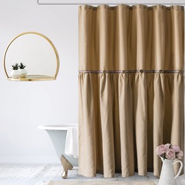 Alimumu Farmhouse Shower Curtain-Button Boho Ribbon Decorative, Taupe Shower Curtains for Bathroom,Extra-Long 72x84 inch, Tan