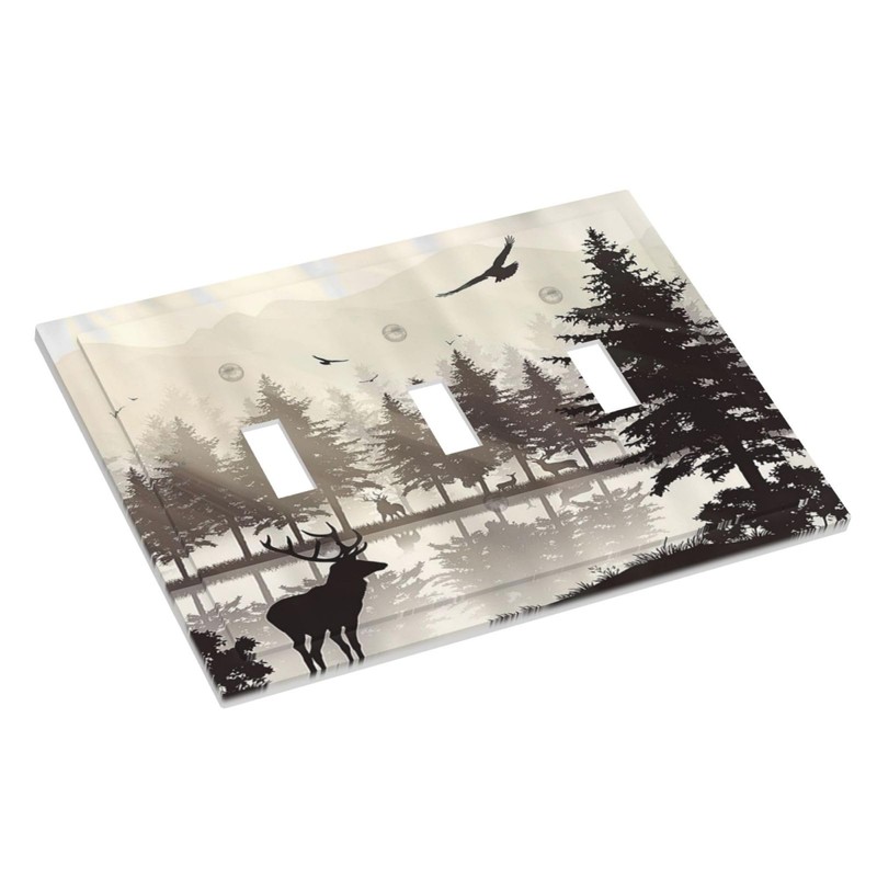 Misty Forest Deer Mountain Tree Black Woodland Lake Nature 3
