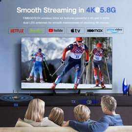 TIMBOOTECH 4K Wireless HDMI Transmitter and Receiver, Plug & Play, Wireless Multiple TX, VGA & HDMI Dual Screens Casting 5.8G Video for Laptop, Cable Box, DSLR, Phone to Monitor, Projector, TV - 165FT