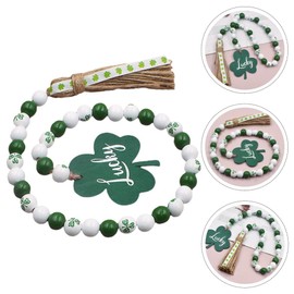 St Patricks Decoration Shamrock Beads Garland with Tassels Irish Party Hanging Wooden Ornaments Wood Beaded Decor