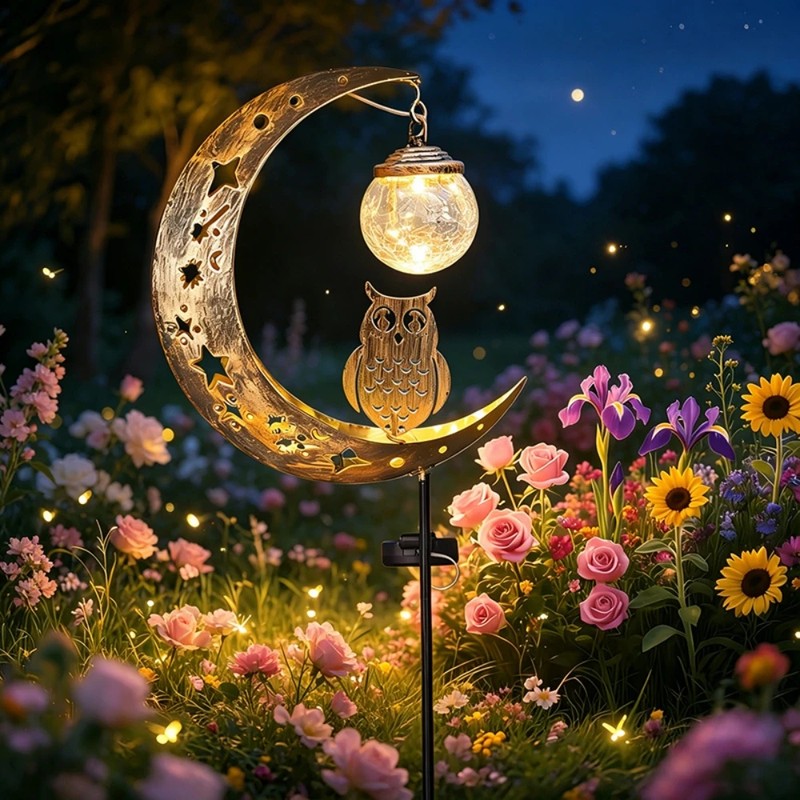 Solar Garden Stake Light for Outdoor Decor – Owl Moon