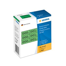 HERMA 4805 Nummernetiketten Zahlen 0-999, dreifach, 3000 Stück, 22 x 10 mm, selbstklebend, matt, 3fach fortlaufende Papier Zahlenetiketten Anlagenummern in Spenderbox, grün