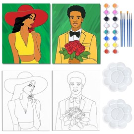 WEBEEDY 2 Packs Couples Rose Pre Drawn Canvas to Paint for Adults, 8x10 Inch Couples Date Night Sip and Paint Kit, Art Party Supplies Birthday Valentine's Day Anniversary Wedding Gift Home Decor