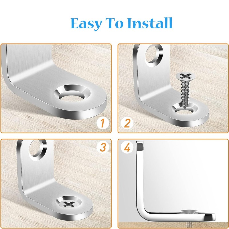20Pcs Stainless Steel L Brackets - 20mm Right Angle Corner