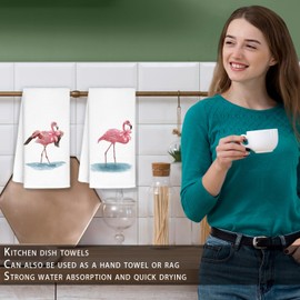 Jvpke Pink Flamingo Kitchen Towels Set of 2, Coquette Pink Bow Flamingo Hand Towels for Bathroom, Tropical Dish Tea Towels for Kitchen Decor, 16x24 Inch