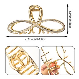 2 PACK Medium Rhinestones Hair Claw Clip for Women, Gold and Sliver Metal Elegant Hair Clip For Thick Hair Accessories for Girls
