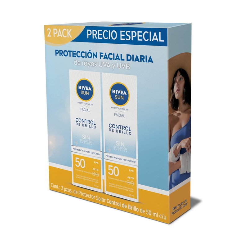 Nivea Sun 2 Pack Protector Solar Facial Control De Brillo