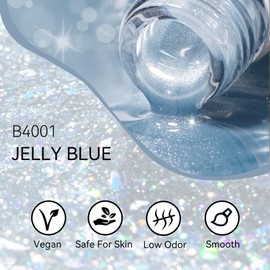 MEGIOR Jelly Blue Cat Eye Gel Nail Polish 15 ML Glitter Holographic Magnetic Spring Summer Gel Polish with Magnet Soak Off UV/LED Nail Art Salon Manicure DIY at Home