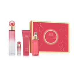 Perry Ellis 360 Coral 3.4oz EDP Spray, 4oz Body Mist, 3oz Shower Gel, 0.25oz EDP Spray Women 4 Pc Gift Set