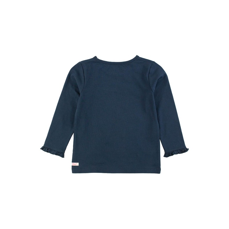 RuffleButts Dark Navy Knit Long Sleeve Ruffle Layering Tee -