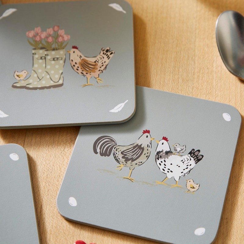 Cooksmart Hen House Lane Set of 4 Cork Coasters |