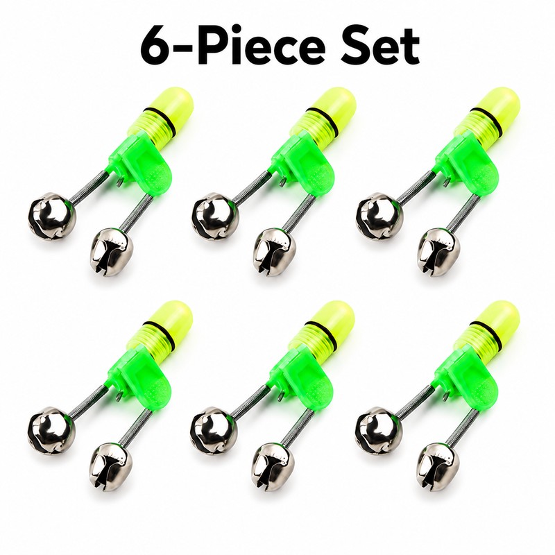 6-Piece Fishing Bite Alarm Bells with Luminous Night Light –