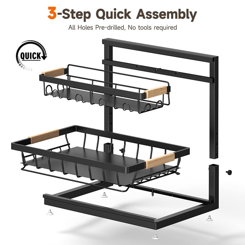 Sevenblue 2 Packs Under Sink Organizer, Height Adjustable 2 Tier