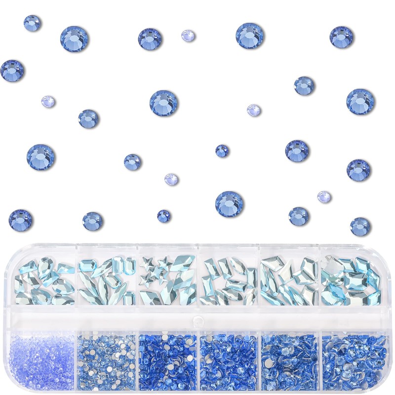 DZHILHMX Nail Rhinestones - 3D Multi Shape Size, Aquamarine Crystals,