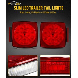 Partsam Pair Slim Square LED Trailer Light Submersible Tail Lights 15 Red 4 White LEDs 5050 SMD Stop Turn Tail with Side Clearance and License Lights for Under 80" Boat Trailer 12V IP67 Red Lens