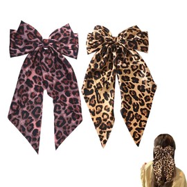 Leopard Print Hair Bow Clips for Girls Women Animal Leopard Hair Clip Accessories Y2k Hair Barrettes for Thick Fine Hair Bows Clips for Women Girls Pink Leopard Bow Tie French Vintage Headpiece 2 Pcs