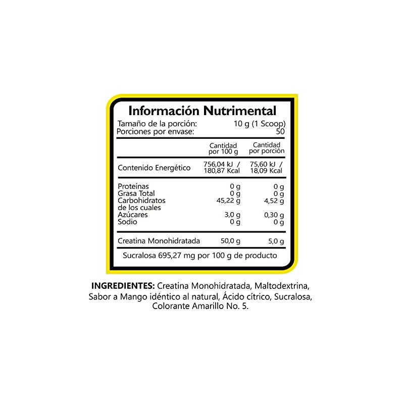 BHP NUTRITION- CREATINA MONOHIDRATADA SABOR MANGO 500grs