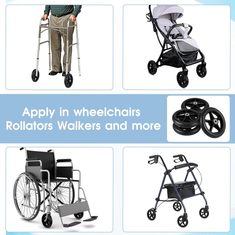 4 Pack Replacement Wheelchair Wheels 6 Inch Universal Anti-Slip Wheelchair