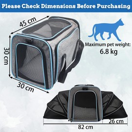 Airline Approved Expandable Pet Carrier for Cats, Puppies, and Small Animals - Soft-Sided with Removable Fleece Pad and Storage Pockets, Large Size (Expands on 2 Sides)