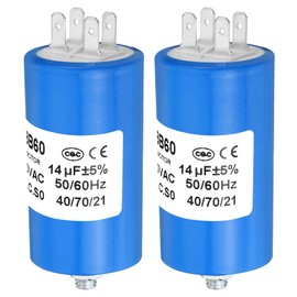PATIKIL CBB60 14uf Running Capacitor,2Pcs AC 250V 4Pins 50/60Hz Cylinder Bottom with Screw 70 x 40mm for Washing Machine,Cleaning Machine Motor Star
