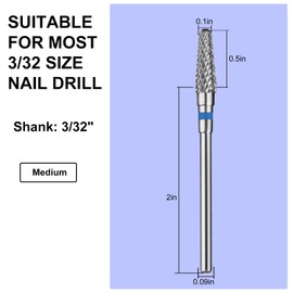C12rtive Tapered Tungsten Steel Nail Cutter Bit, Nail Bits for Acrylic, Tungsten Alloy Nail Cutter Attachments, 3/32 Inch Professional Router Bits for E-File Nail Drill (Medium)