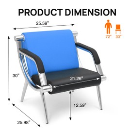 Walmokid Waiting Room Chair with Armrest, PU Leather Office Furniture, Lobby Conference Reception Chair, Office Guest Seating for Clinic,Airport,Hospital,Barber,Salon,Bank (Blue & Black, 1-Seat)