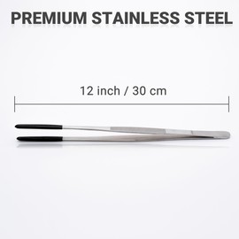 Stainless Steel Rubber Tipped Feeding Tongs Tweezers, 30cm, 12 Inches, for Snakes, Spiders, Tarantulas, Reptiles