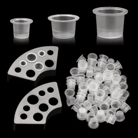 BAMTTOO 300pcs Tattoo Ink Cups with 2pcs Cup Holders Mix Sizes Disposable Tattoo Ink Caps for Pigment Tattoo Kit Tattoo Supply Tattoo Accessories
