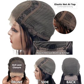 Straight 4x4 Lace Frontal Human Hair Wig Natural Brazilian Wig for Women 14 Inch Natural Women's Wig Lace Bob Wig Human Hair Natural Short Smooth Colour Black