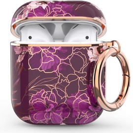 wenew for AirPod Case, Flower AirPods Hard Case Cover with Keychain for Women Men, AirPod 1st & 2nd Generation case (Purple)