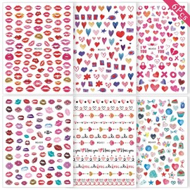 Valentine’s Day Nail Art Stickers Decals Valentines Day Nail Decorations Sweet Lips 3D Self-Adhesive Slider Letters Decals Manicure Accessories 6 Sheets (Lips)