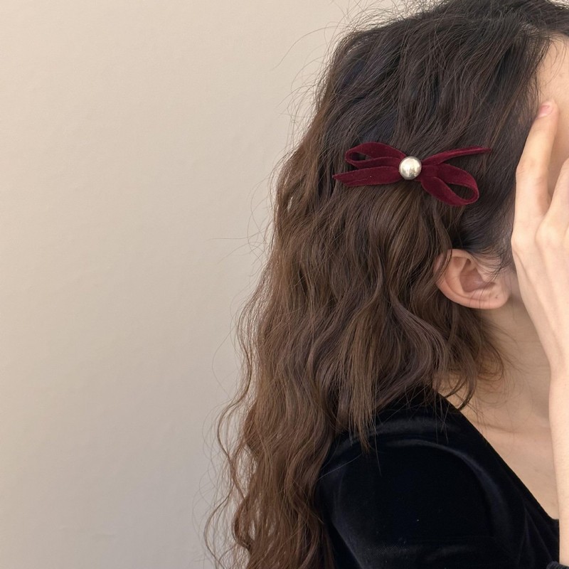 ベロア リボン ヘアアクセ 黒 ヘアクリップ 子供 2個セット 小さめ 髪飾 前髪