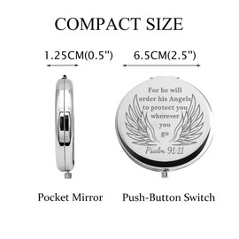 CHOORO Bible Verse Gifts Christian Gift Compact Mirror Gift for He Will Order His Angels to Protect You Wherever You Go Makeup Mirror (for he Will-M)