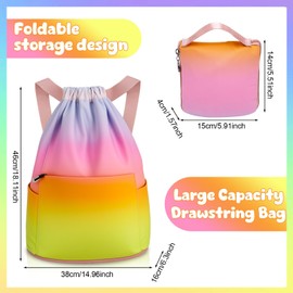 ViEinkaufen Waterproof Swimming Bag, Drawstring Swimming Bags for Kids Adult Girls, Large Swim Gym Bag Gradient Sports Backpacks for School Beach Holidays Travel Shopping Daily