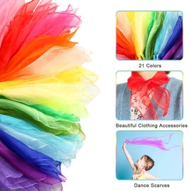 SumDirect Dance Scarves, Children Dance Juggling Scarf 60 x 60cm, Multicolor Square Silk Dance Scarf with Hemmed Edges, Baby Sensory Toys, Rhythm Band, Magic Performance Props Accessories（21 Colors）