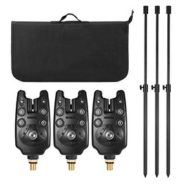 Lixada Fishing Bite Indicators Kits, 3 Wireless Fishing LED Alarm Alert 3 Extending Aluminum Alloy Fishing Bankstick 3 Fishing Swinger with Padded Fishing Tool Bag, Fishing Bite Alarm Set (Set 1)