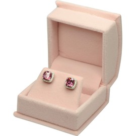 Wholesale Pink Color Luxury Velvet Multiple Use Earring Necklace Pendant Jewelry Gift Box with an Extra Individual White Packer Box Size 2.15〞(W)*2.15〞(D)*1.65〞(H)( Not a Bigger Earring Necklace Box, Suggested for Small Earring Necklace Sets)