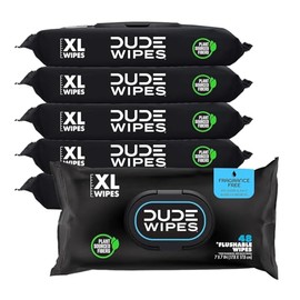 DUDE Wipes Unscented Flushable Wipes - Extra-Large Adult Wet Wipes for Sensitive Skin - 6 Pack (288 Count) - Infused with Vitamin E and Aloe - Septic and Sewer Safe