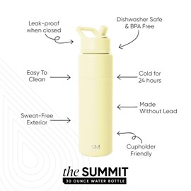 Simple Modern Water Bottle with Straw Lid | Vacuum Insulated Stainless Steel Metal Thermos | Reusable Leak Proof BPA-Free Flask for Sports Gym | Summit Collection | 30oz, Buttercup