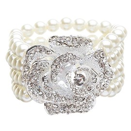 Accessoriesforever Bridal Wedding Jewelry Crystal Rhinestone Pearl Beautiful Rose Stretch B407 SV